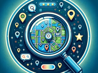 DALL·E 2024-02-19 20.08.01 - Visualize a round profile picture themed around Local SEO. The image should feature a magnifying glass focused on a small, detailed map that highlight